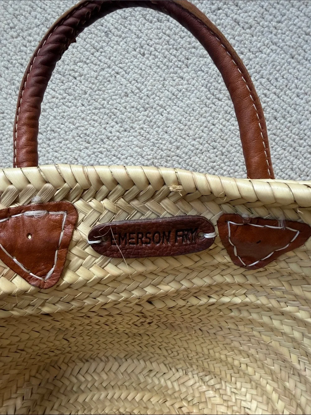 Emerson Fry Natural Woven Straw Tote with Brown Leather Handles - Picture 5 of 8